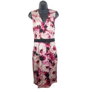 Dolce & Gabbana Size EU 42/ US 6 Pink Black Floral Belted Knee Length Dress